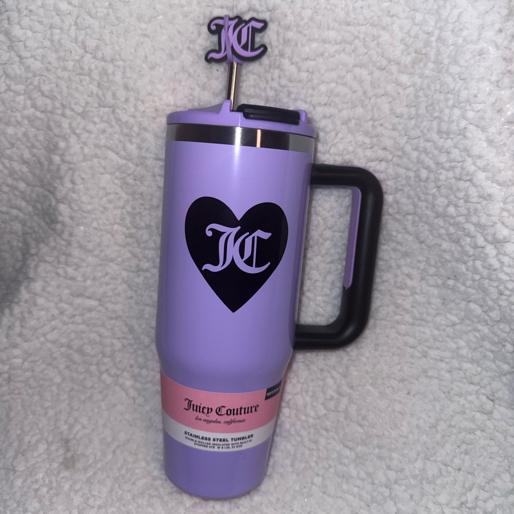 New Juicy Couture Lavender Travel Tumbler with Heart JC Logo, 31.5 oz
